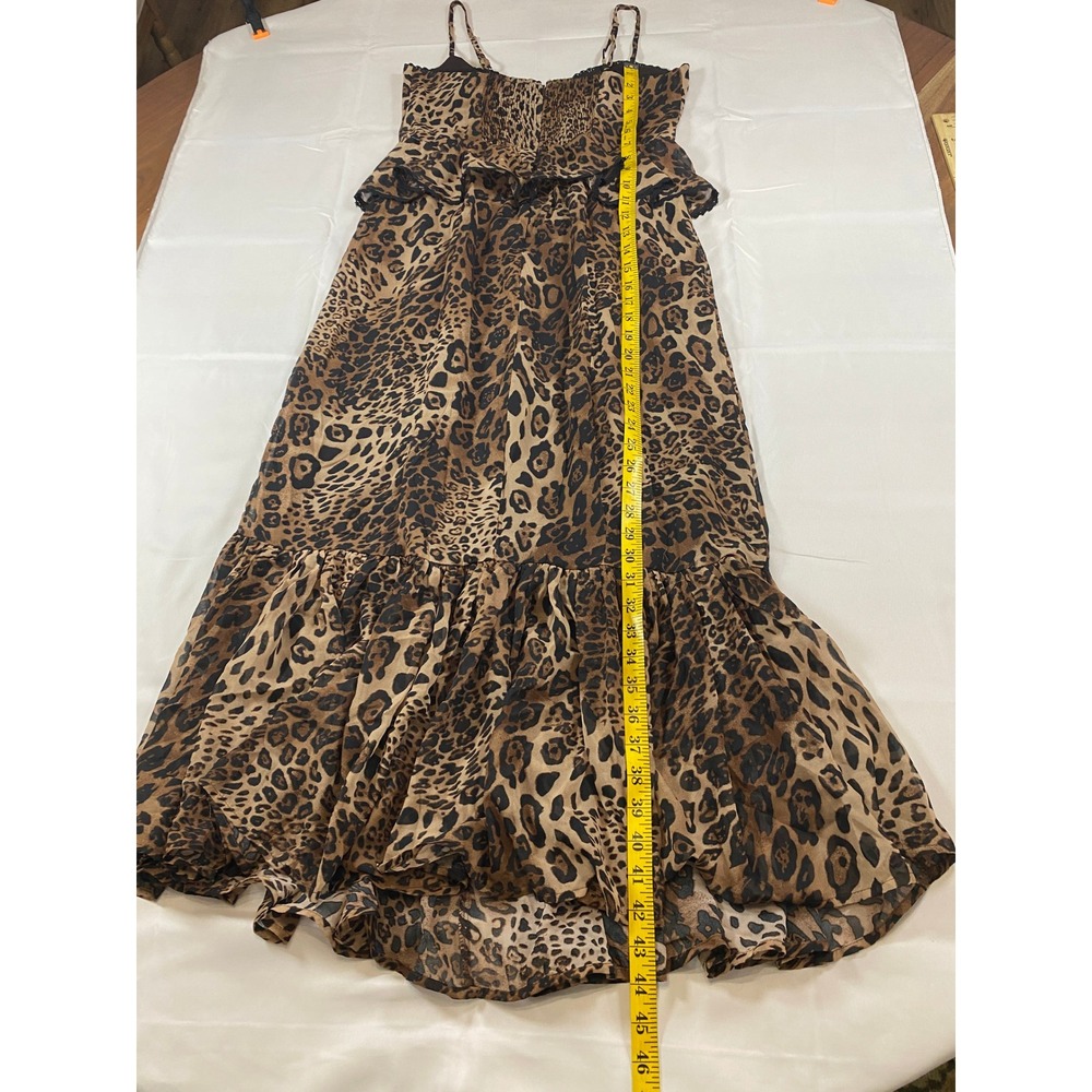 VICI Leopard Print Peplum Maxi Dress Brown Black Lace Trim  Large - Picture 9 of 12